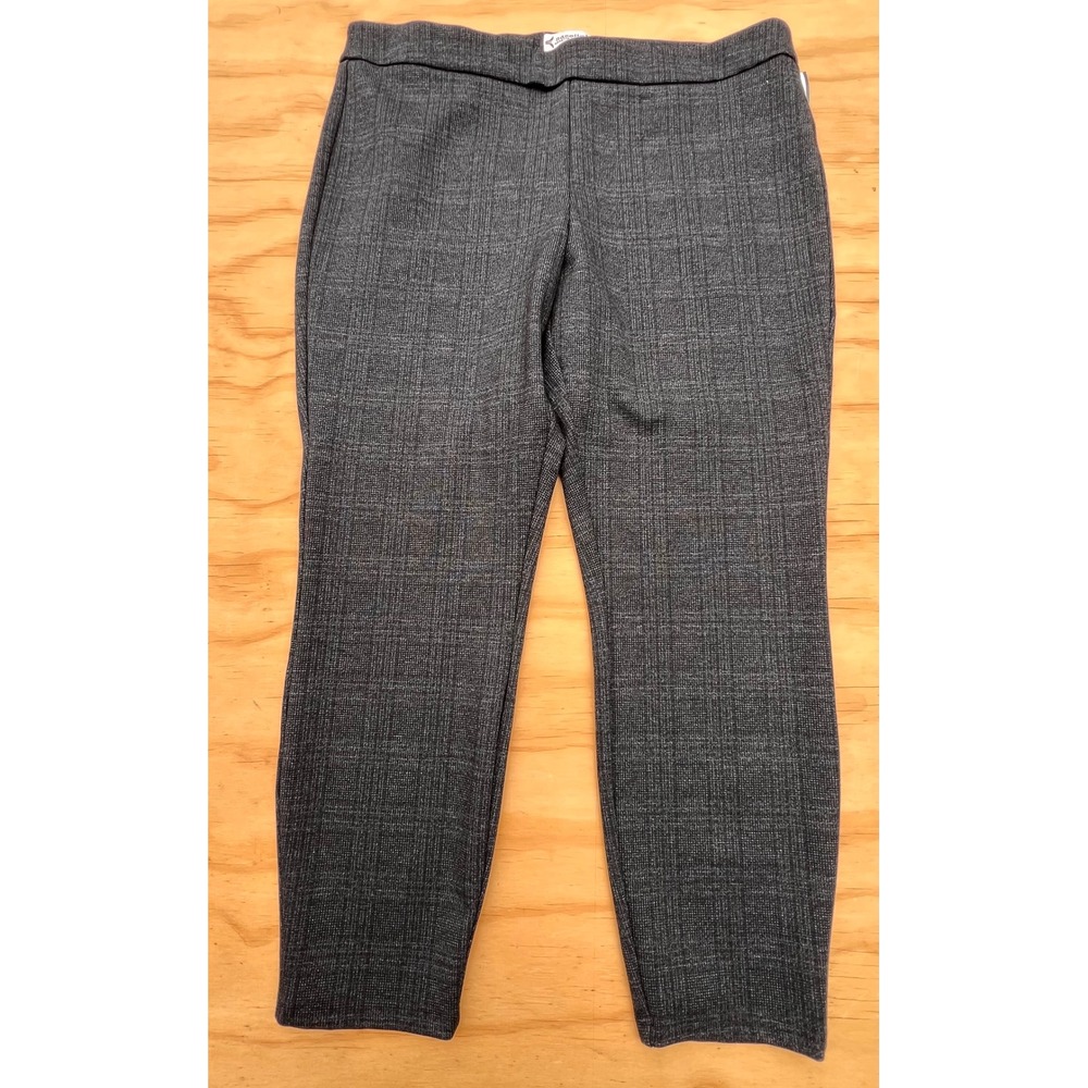 Nanette Lepore Gray Glen Plaid Pull On Tapered Dress Pants XL Ankle Professional